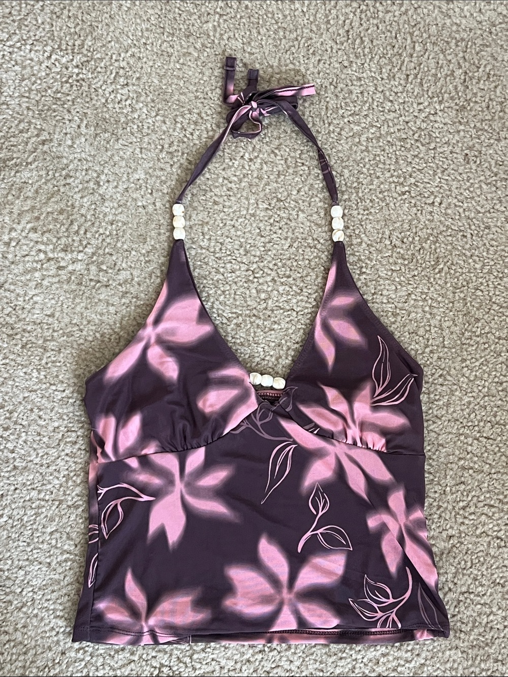 Pink Rose - Pink & Brown Floral Halter Top